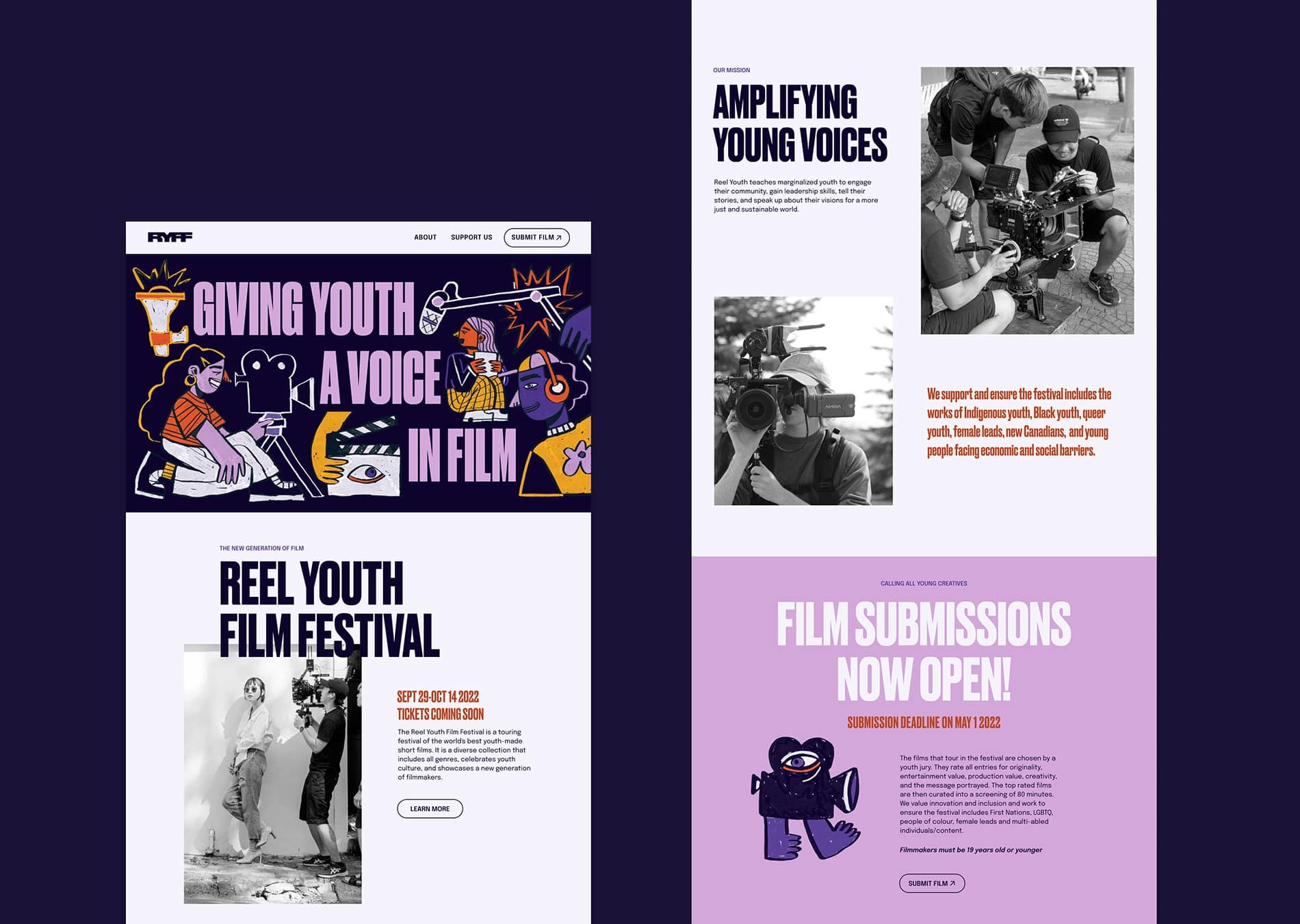 Reel Youth Film Festival website home page screen
