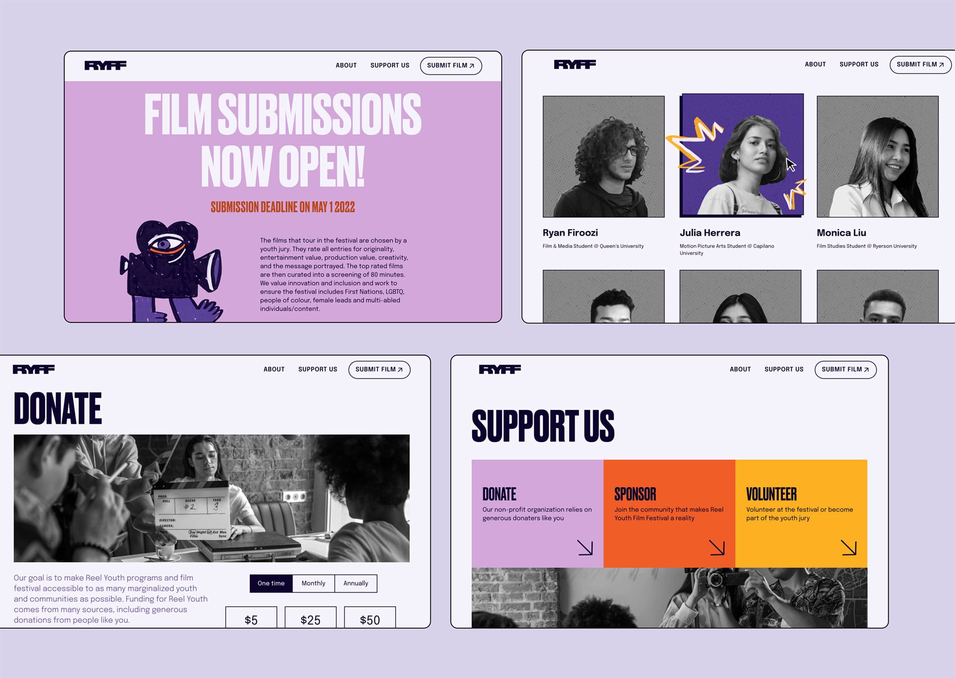 4 screens of the Reel Youth Film Festival website